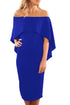 Sexy Royal Blue Luxurious Off Shoulder Batwing Cape Midi Dress